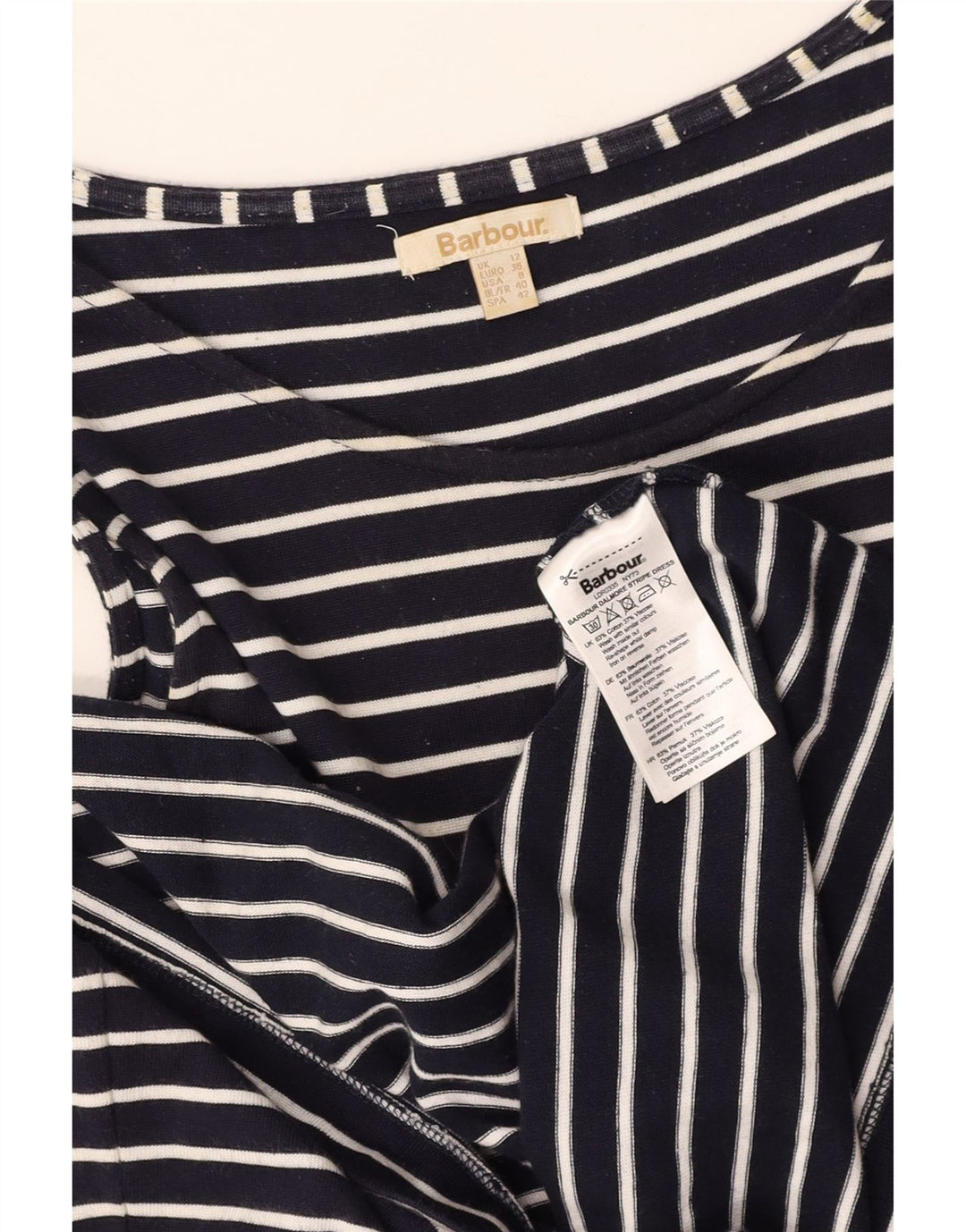 BARBOUR Abito T-shirt senza maniche da donna UK 12 Medio Blu Navy a righe