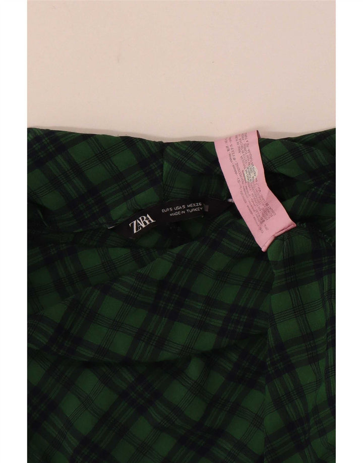 Camicetta oversize corta da donna Zara con maniche a 3/4, taglia UK 10, piccolo motivo a quadri verdi