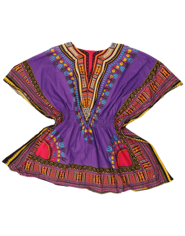 Camicetta da spiaggia vintage da donna, taglia unica, in cotone geometrico viola