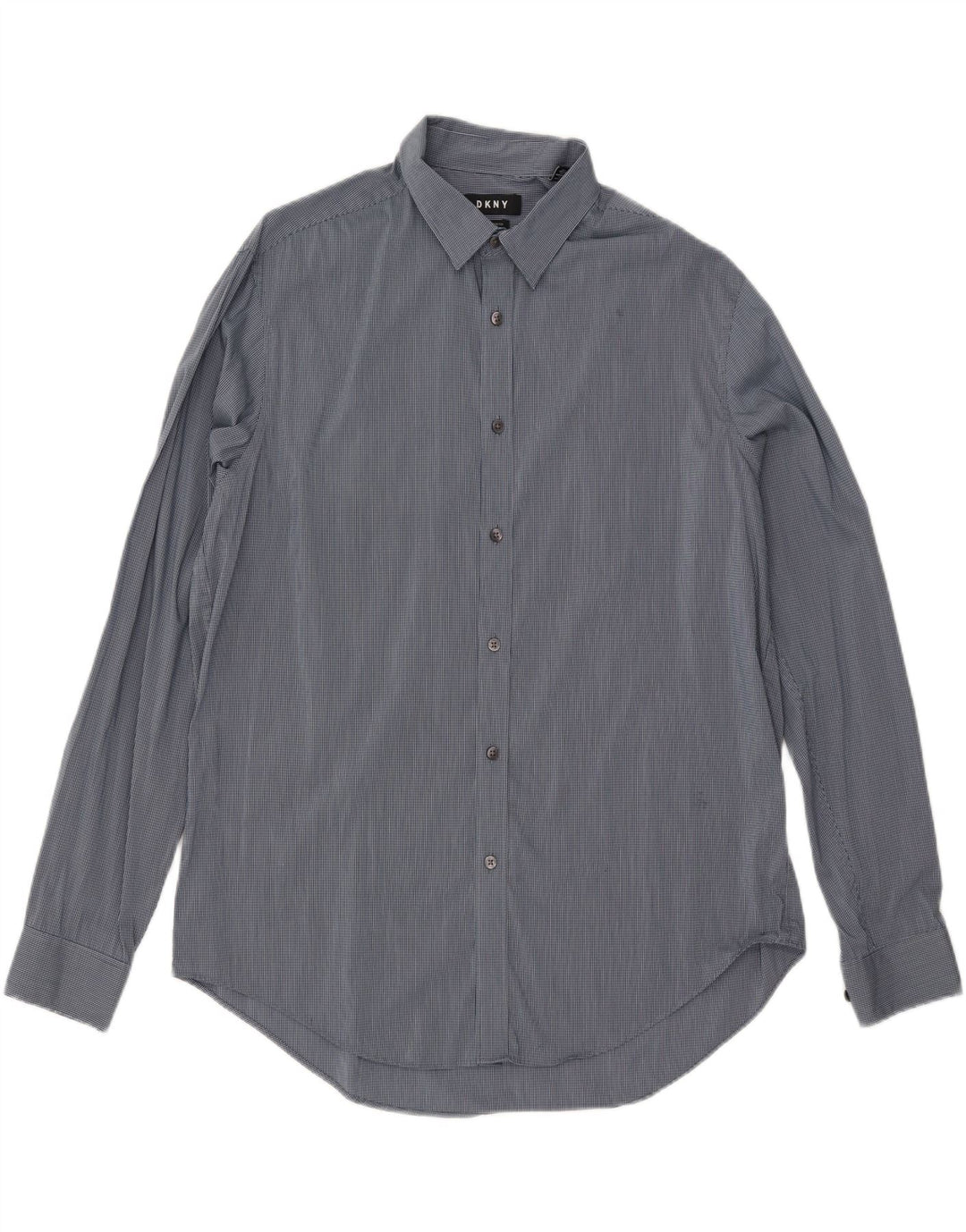 DKNY Mens Slim Fit Shirt Size 16 16 1/2 Large Navy Blue Check Vintage Dkny and Second-Hand Dkny from Messina Hembry 