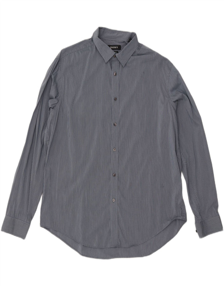 DKNY Mens Slim Fit Shirt Size 16 16 1/2 Large Navy Blue Check Vintage Dkny and Second-Hand Dkny from Messina Hembry 