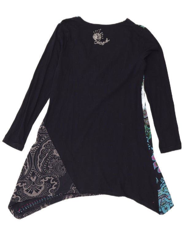 Desigual Abito tunica a maniche lunghe da donna UK 18 XL Blu navy floreale