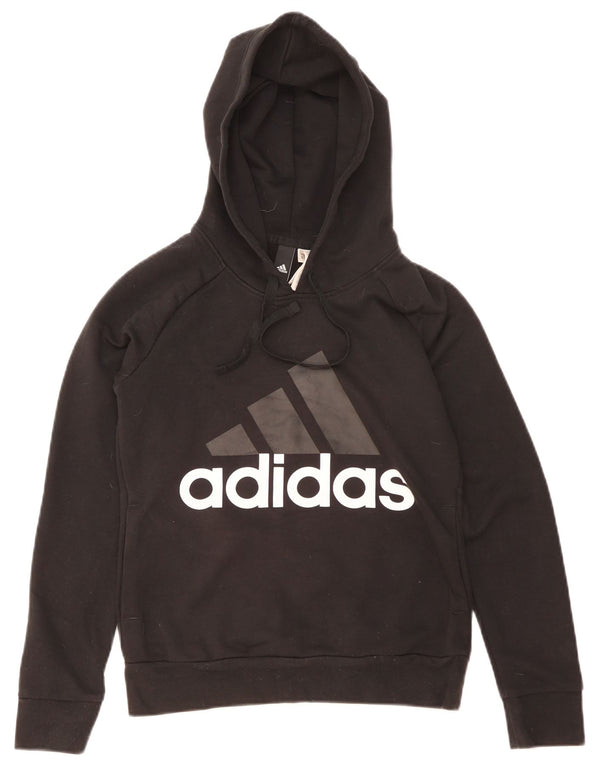 Felpa con cappuccio grafica da donna Adidas UK 4/6 XS cotone nero