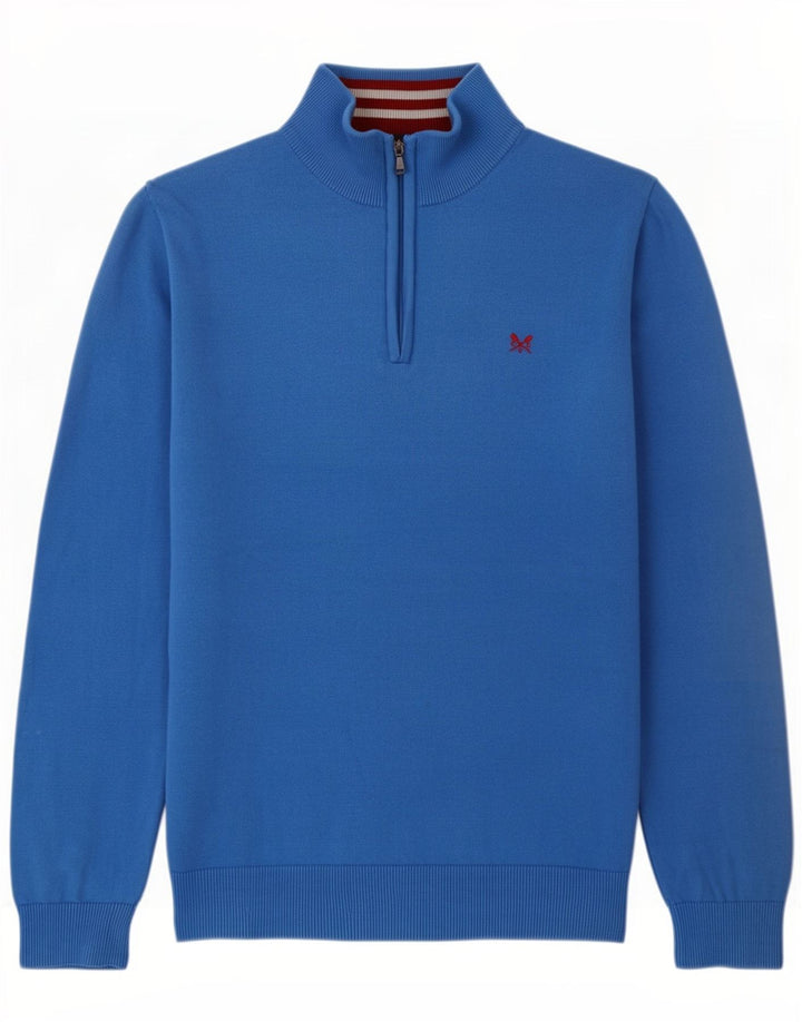 Crew Clothing Maglione da uomo con zip e collo in cotone blu medio