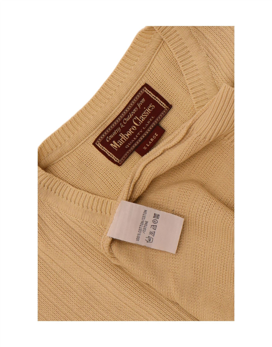 Marlboro Classics Maglione da uomo con scollo a V XL in cotone beige