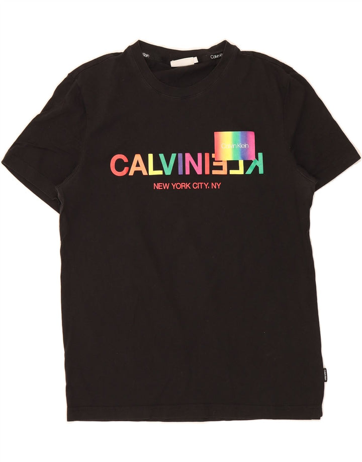 CALVIN KLEIN Womens Graphic T-Shirt Top UK 14 Medium Black Vintage Calvin Klein and Second-Hand Calvin Klein from Messina Hembry 