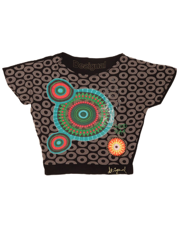 Desigual Donna Graphic Blouse Top UK 14 Viscosa geometrica nera media