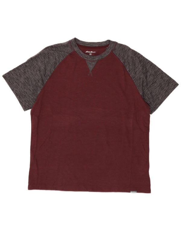 T-shirt da uomo EDDIE BAUER Top XL in cotone color block bordeaux