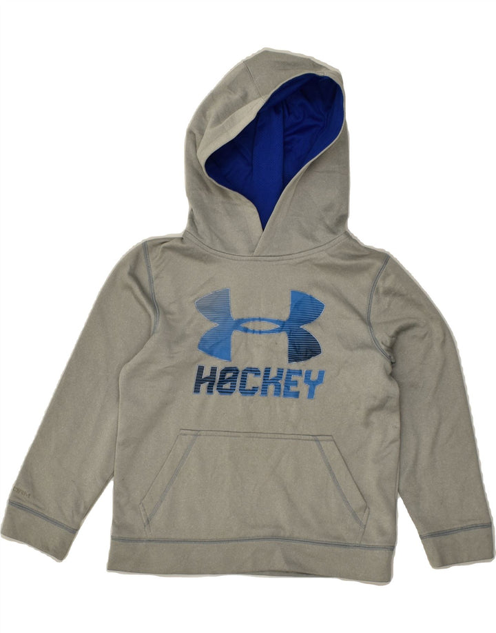 UNDER ARMOUR Boys Graphic Hoodie Jumper 7-8 Years  Small Grey Polyester | Vintage Under Armour | Thrift | Second-Hand Under Armour | Used Clothing | Messina Hembry 