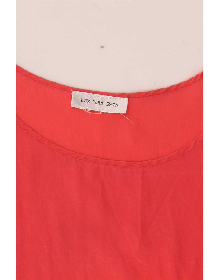 Top camicetta senza maniche vintage da donna UK 14 seta rossa media