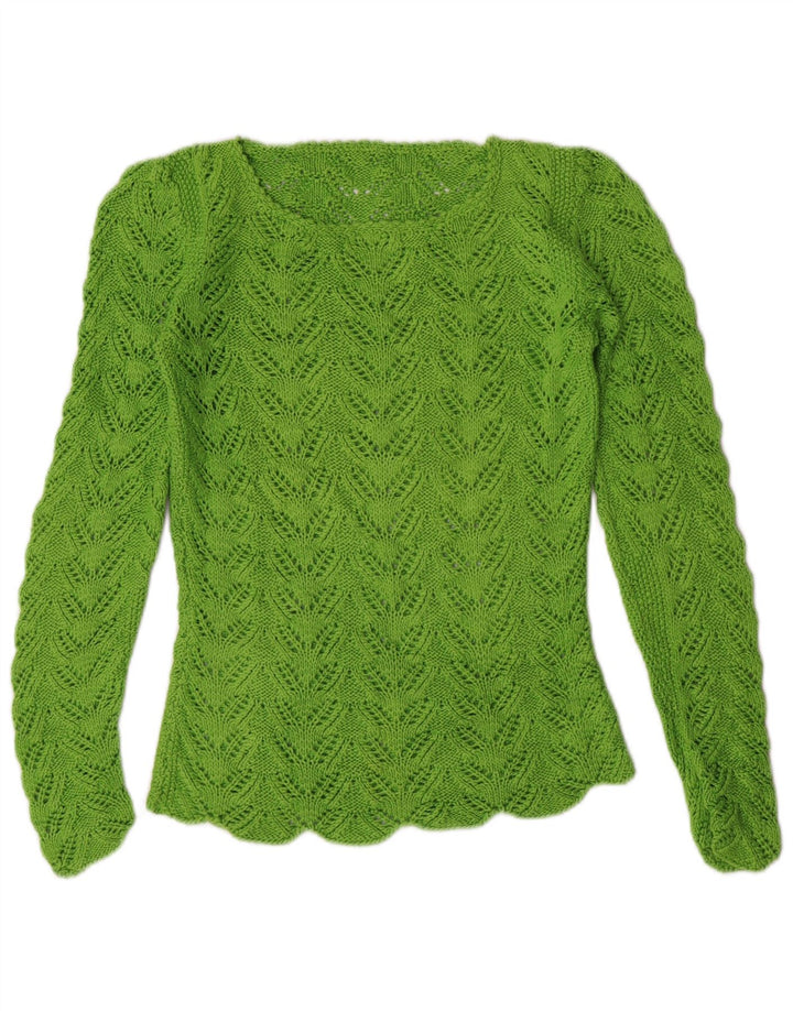Maglione maglione con scollo a barca da donna VINTAGE UK 8 piccolo verde