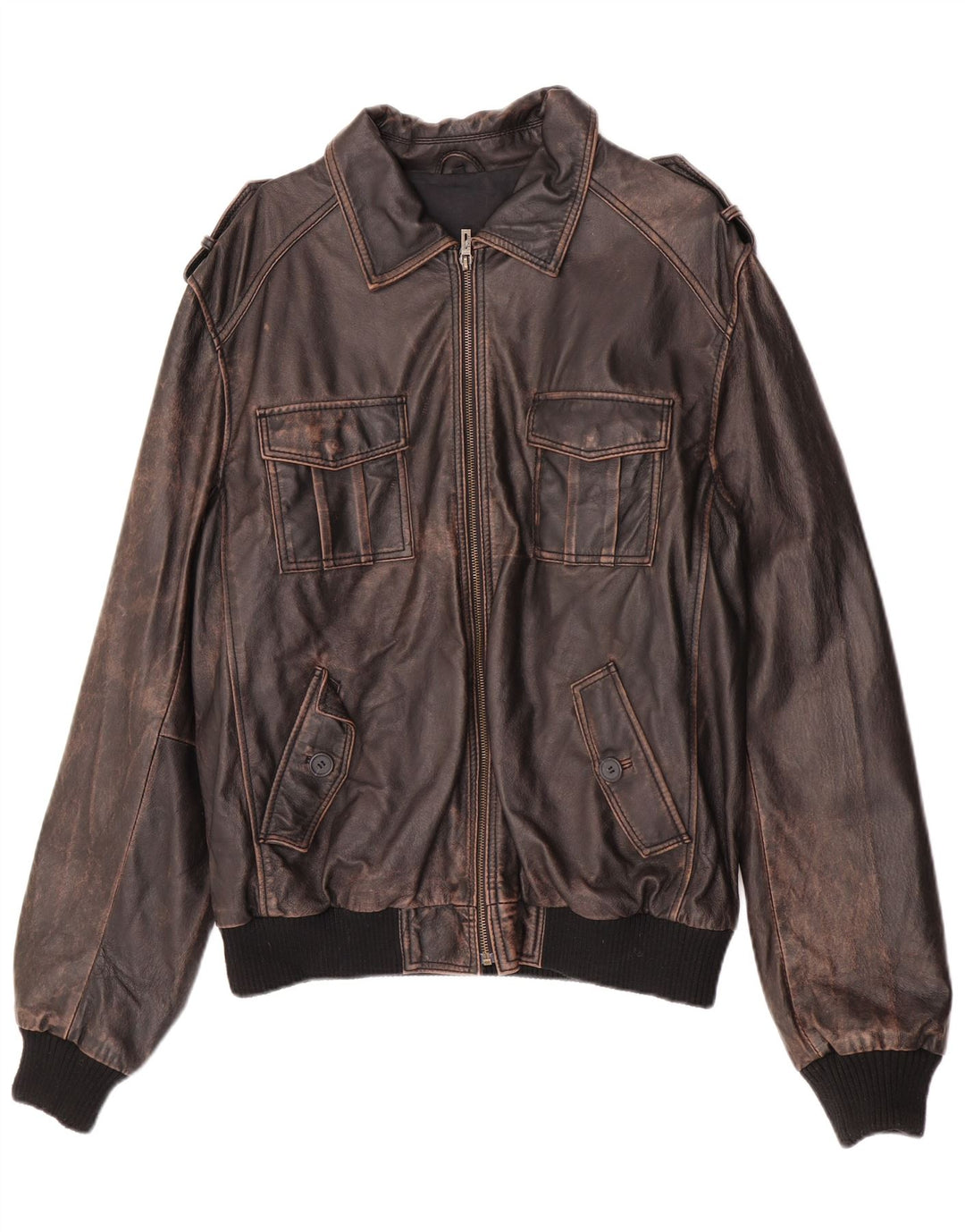 ENJOY Giacca in pelle militare da uomo UK 42 XL in pelle marrone