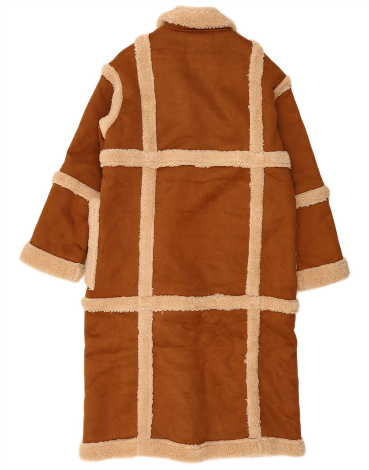K. ZELL Cappotto sherpa da donna vestibilità ampia UK 14 Marrone medio geometrico