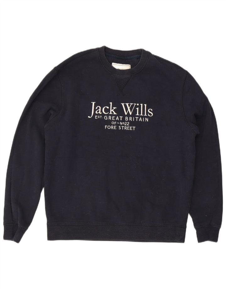 Felpa grafica da uomo Jack Wills Maglione grande cotone blu navy