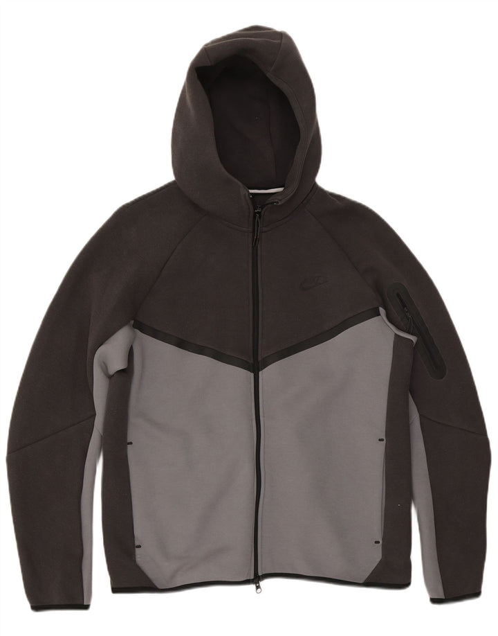 Felpa con cappuccio e zip Nike da uomo in cotone color block grigio medio