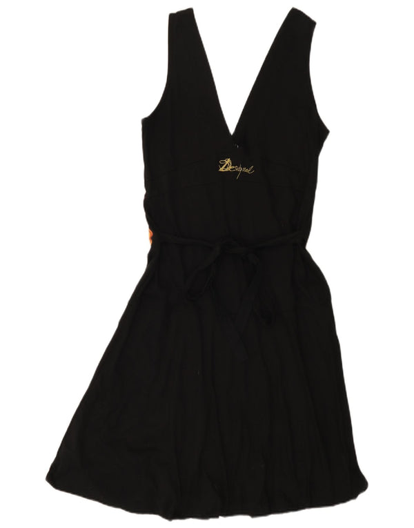 Desigual Womens Graphic Sundress UK 14 Large Black Floral Cotton
