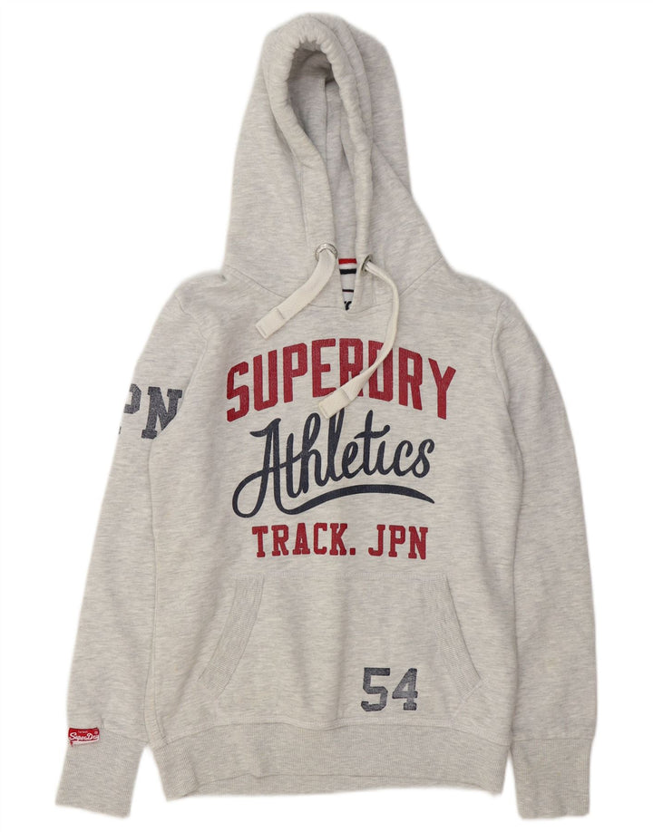 Felpa con cappuccio grafica da donna Superdry UK 12 Cotone chiazzato grigio medio