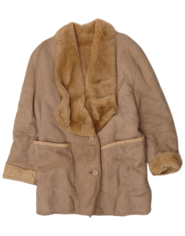 Cappotto in shearling vintage da donna UK 14 Shearling beige medio