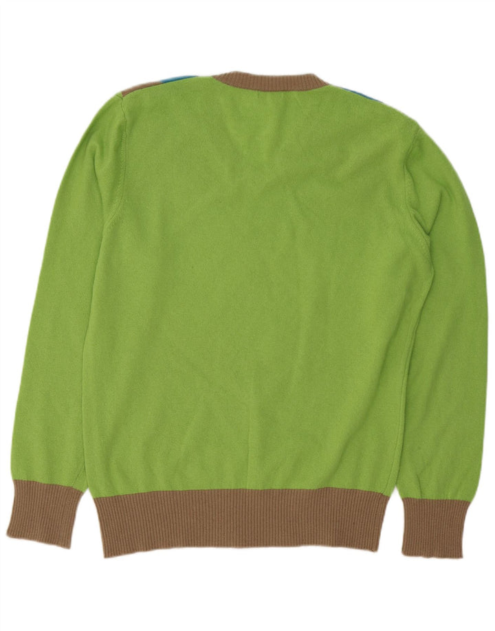 BENETTON Maglione da uomo con scollo a V grande lana verde a rombi/diamante