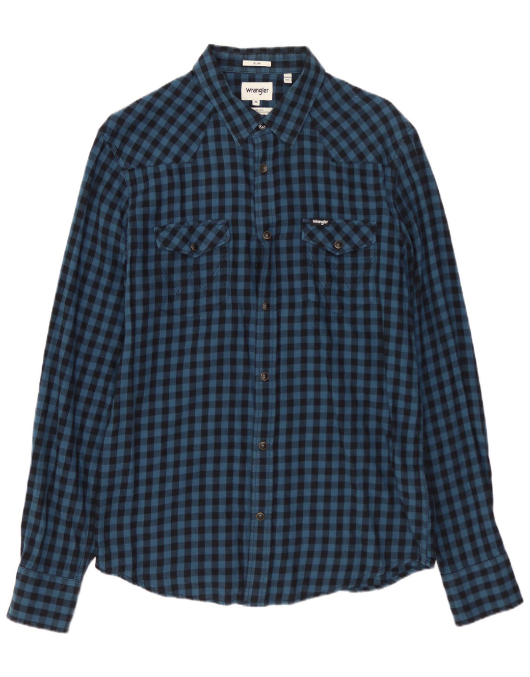 WRANGLER Camicia slim da uomo in flanella di cotone a quadretti blu medio