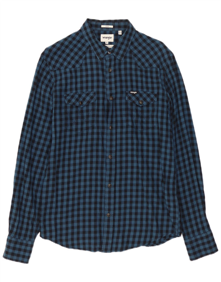 WRANGLER Camicia slim da uomo in flanella di cotone a quadretti blu medio