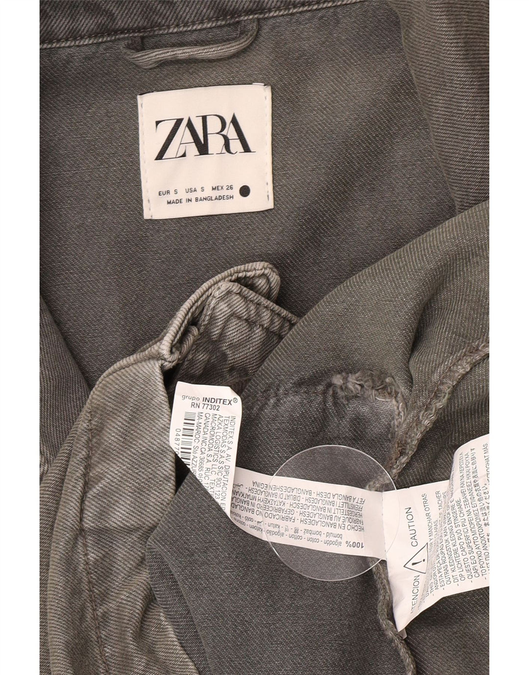 Cappotto in denim oversize da donna Zara UK 10 piccolo cotone grigio