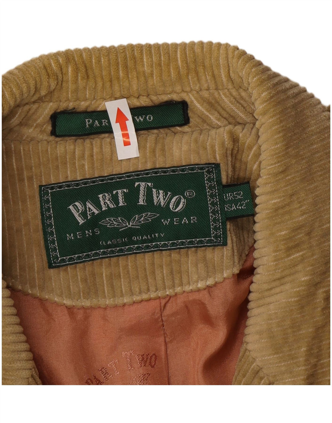 Parte seconda Giacca blazer da uomo in velluto a coste a 3 bottoni US 42 XL Cotone beige