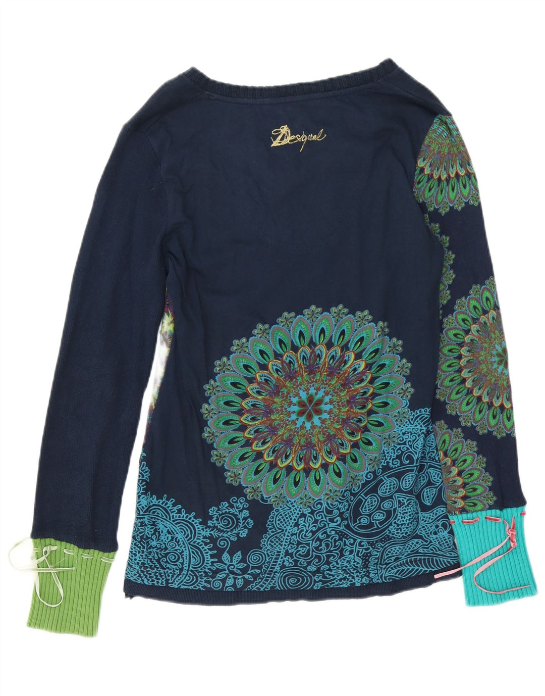 DESIGUAL Top grafico da donna a maniche lunghe UK 14 Grande blu navy floreale