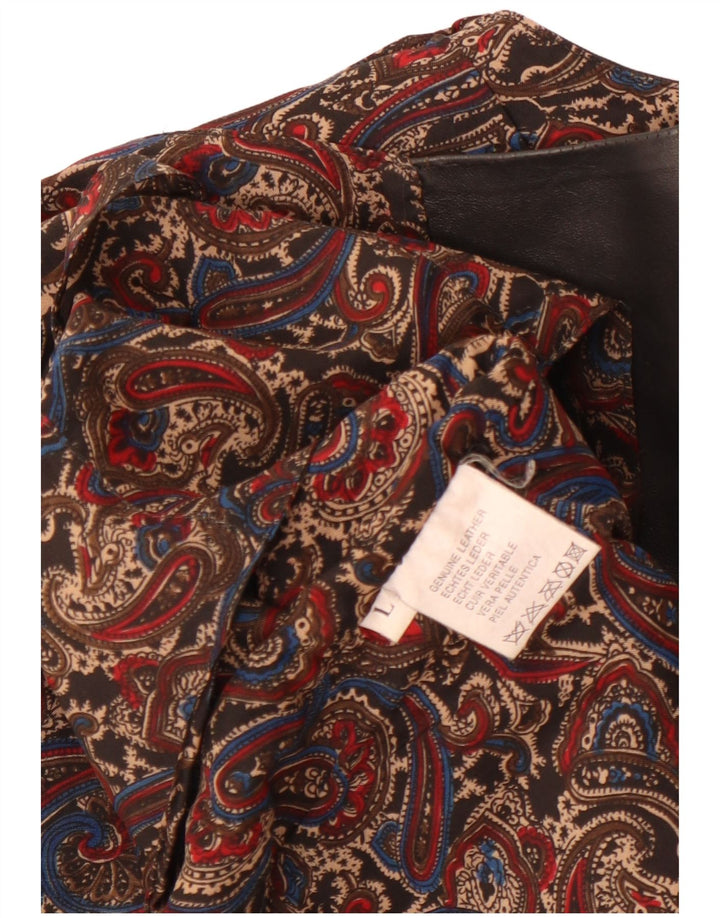 Gilet in pelle da uomo vintage grande in pelle Paisley nera