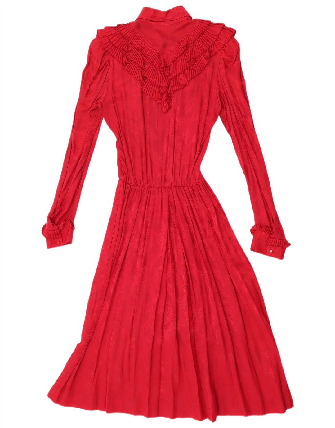 Abito lungo da donna vintage a maniche lunghe con volant sul davanti UK 12 rosso medio