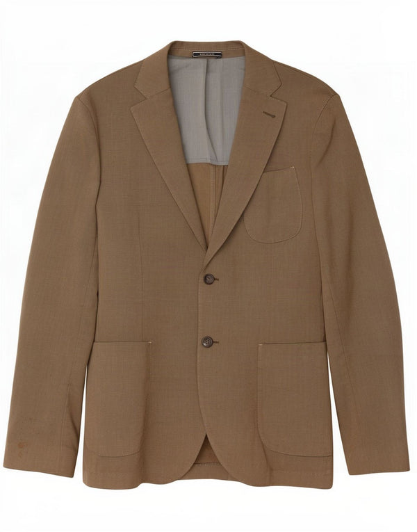 Massimo Dutti Mens 2 Button Blazer Jacket UK 42 XL Brown Cotton