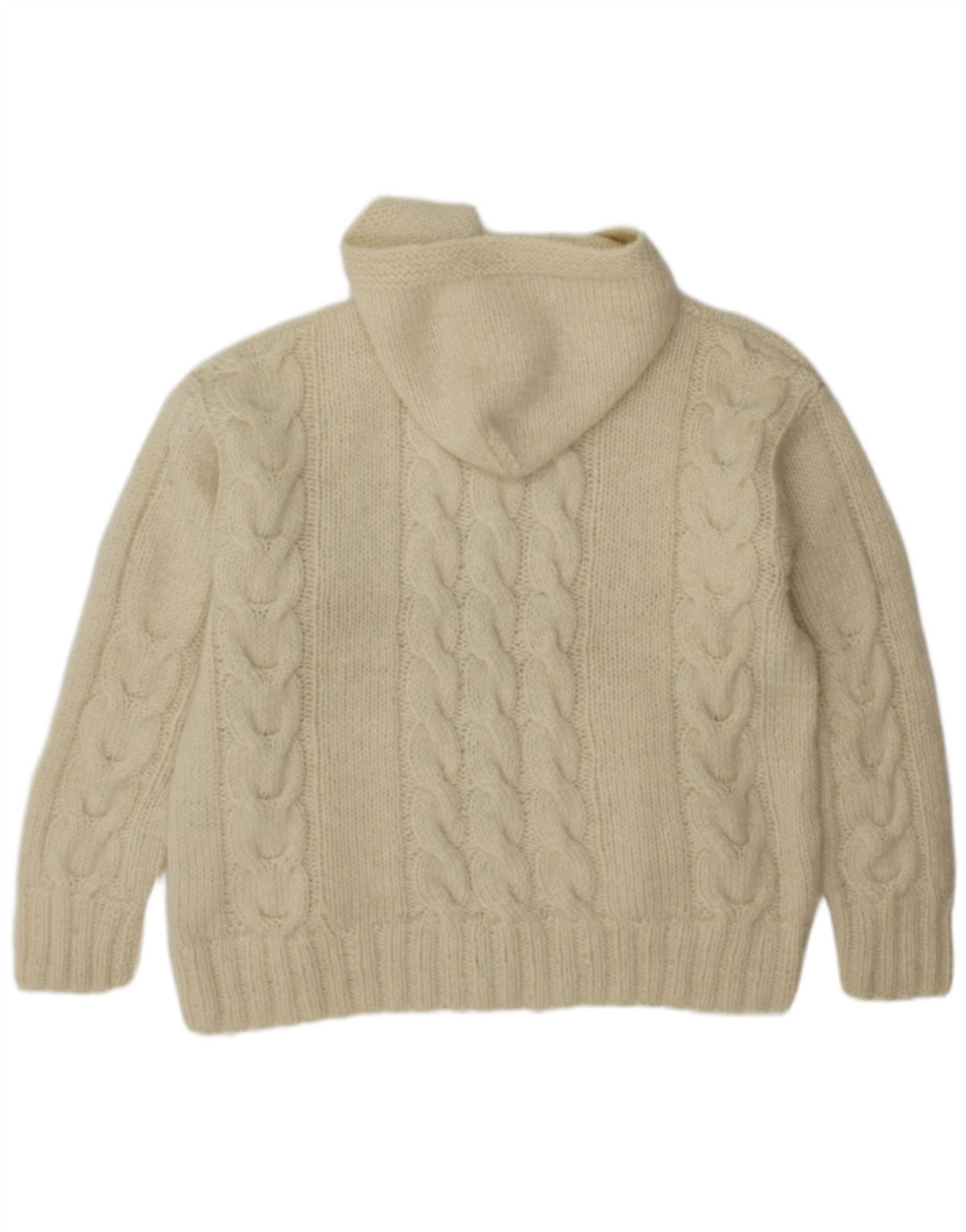 Maglione cardigan con cappuccio vintage da uomo grande in lana bianco sporco