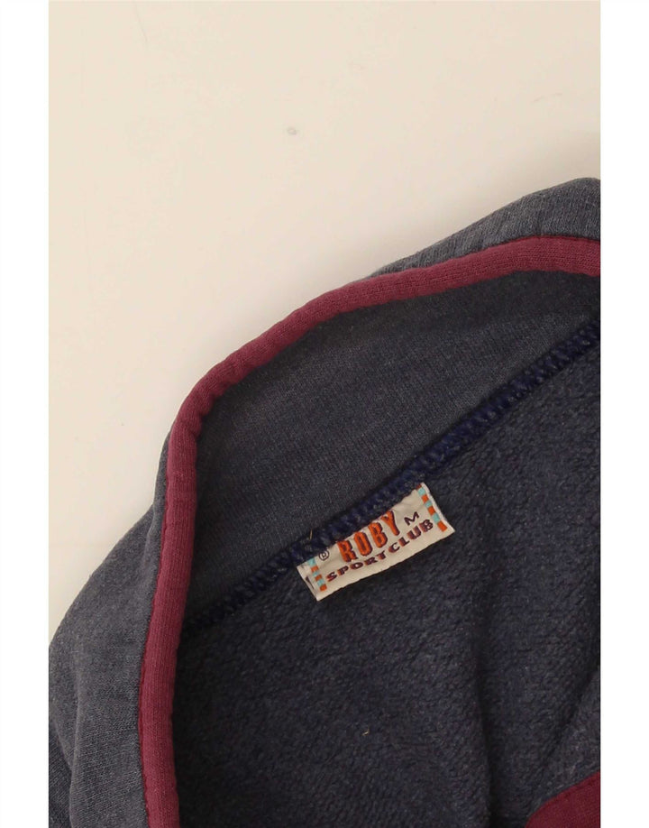 Roby Felpa da uomo con collo abbottonato, maglione medio, cotone color block blu navy