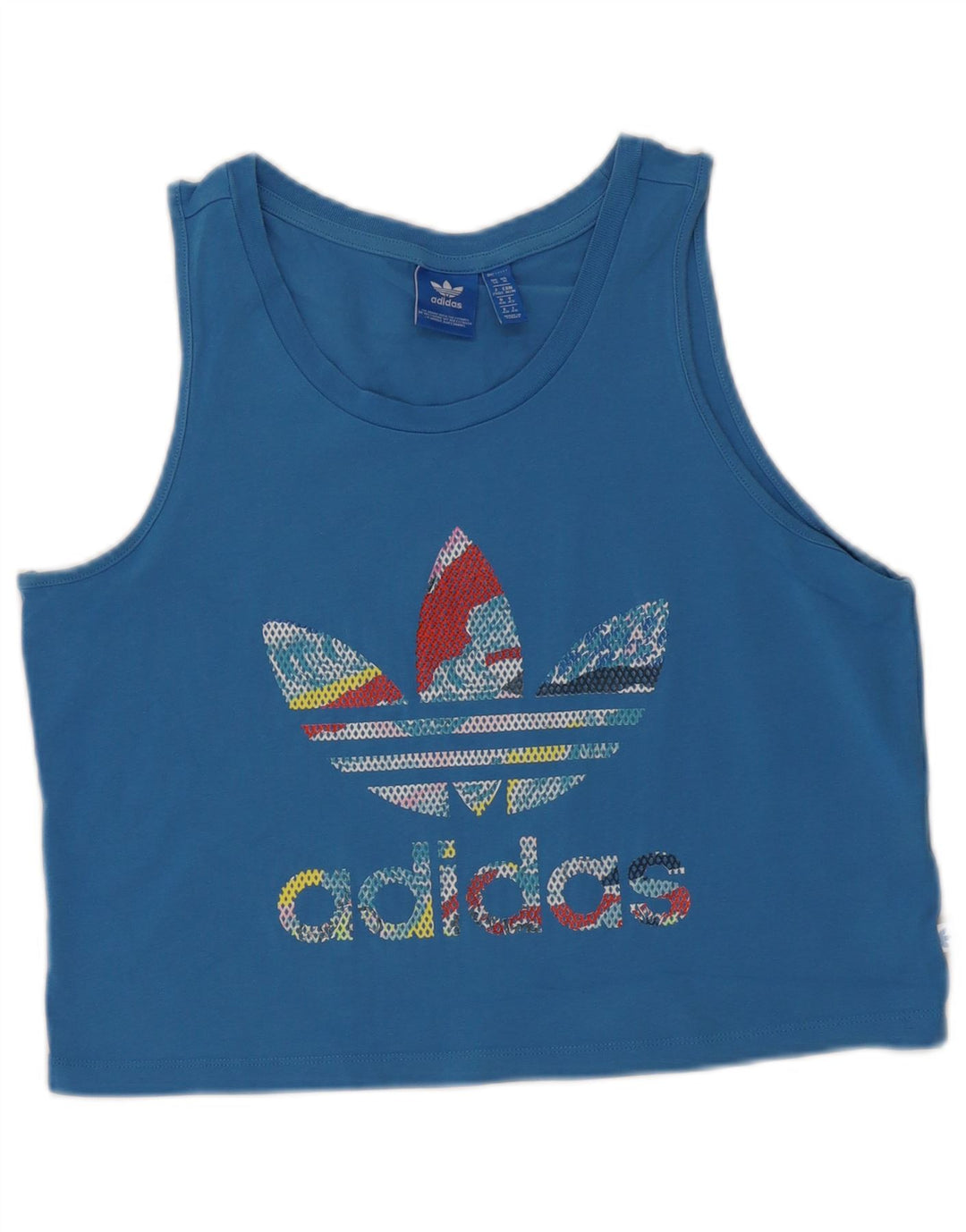 Canotta grafica Adidas da donna corta UK 14 cotone blu medio
