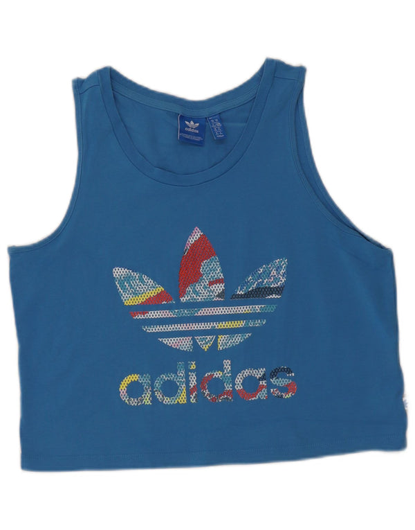 Canotta grafica Adidas da donna corta UK 14 cotone blu medio