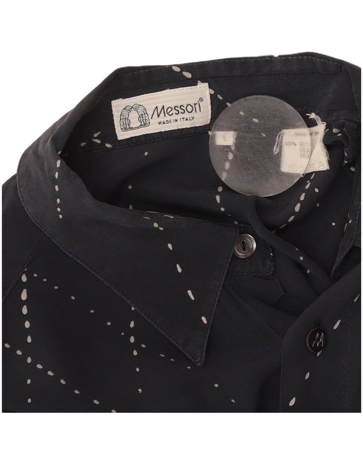 MESSORI Camicia a maniche corte da uomo Large Blu Navy Argyle/Diamond Silk