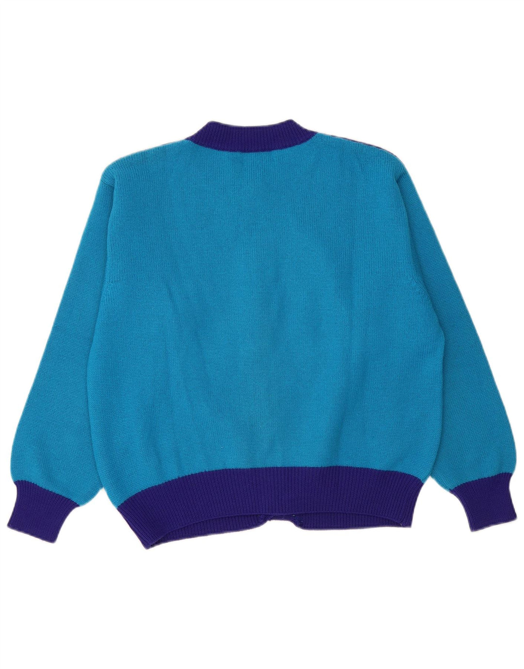 Maglione cardigan corto invernale da donna Benetton IT 48 XL Lana color block blu
