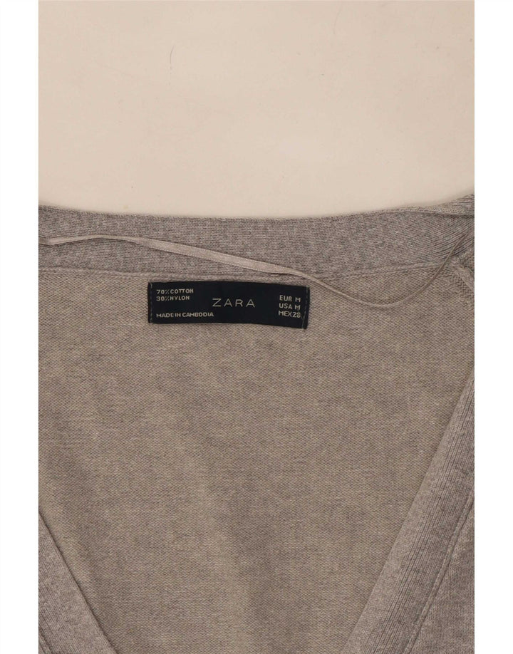 Maglione cardigan da donna Zara UK 12 Cotone screziato grigio medio