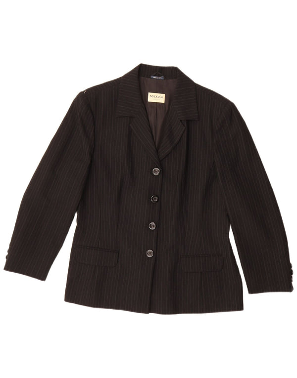 Max & Co. Giacca blazer da donna a 4 bottoni UK 16 grande lana a righe nere