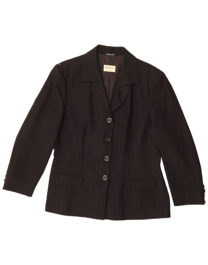 Max & Co. Giacca blazer da donna a 4 bottoni UK 16 grande lana a righe nere