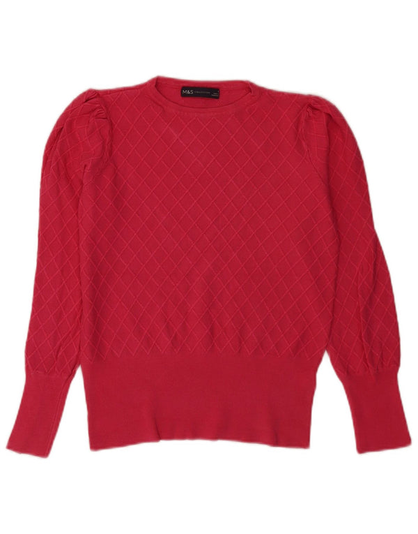 Maglione maglione girocollo vestibilità regolare da donna Marks & Spencer UK 8 piccolo rosso