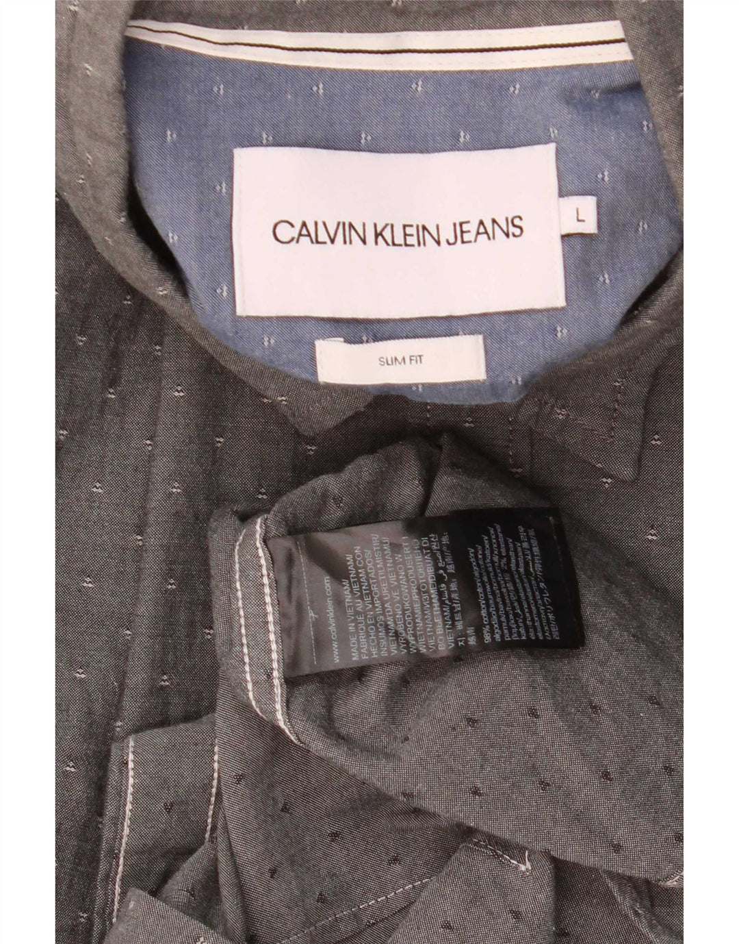 Camicia slim fit da uomo Calvin Klein grande in cotone maculato grigio