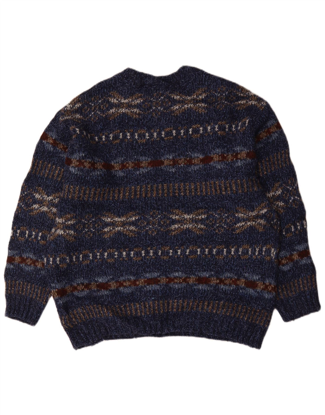 Maglione maglione girocollo da uomo Marks & Spencer grande blu navy Fair Isle
