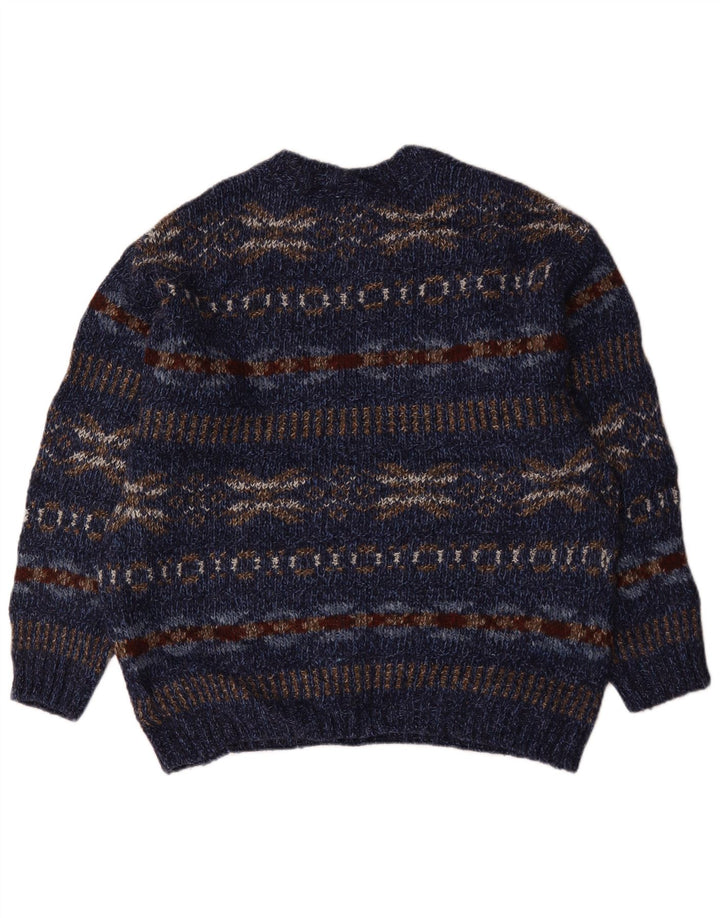 Maglione maglione girocollo da uomo Marks & Spencer grande blu navy Fair Isle
