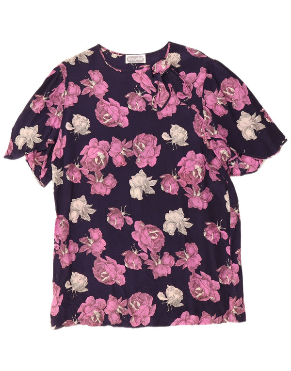 ELENA MIRO Womens Longline Bow Tie Blouse Top UK 20 2XL Navy Blue Floral