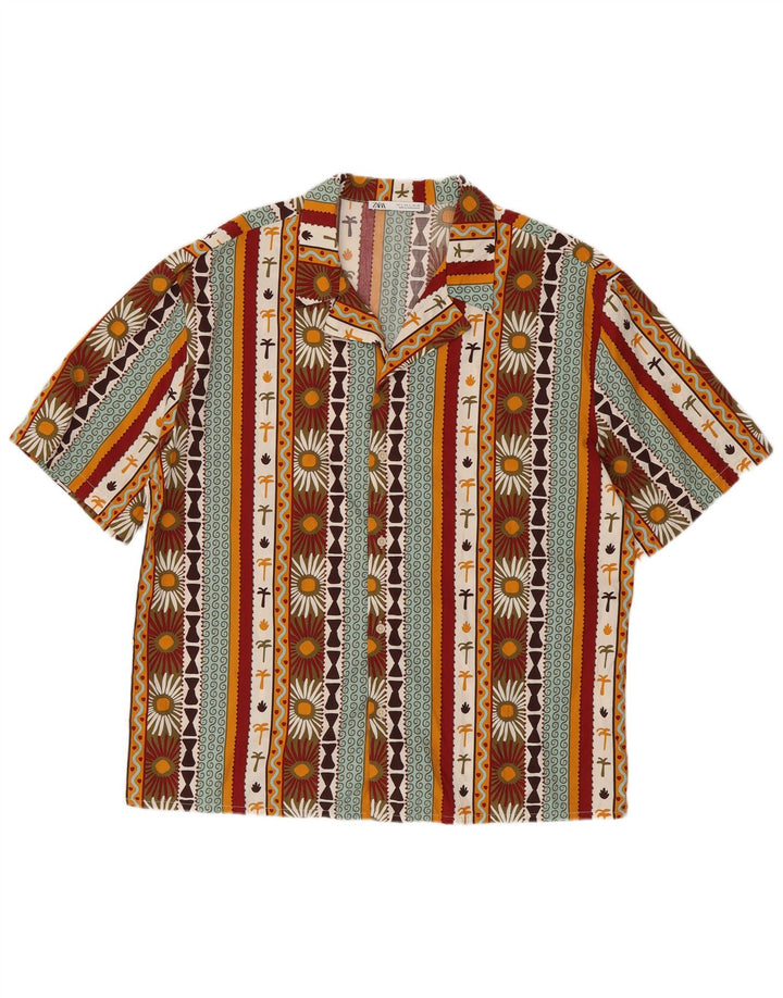 Camicia a maniche corte da uomo Zara grande in cotone floreale multicolore