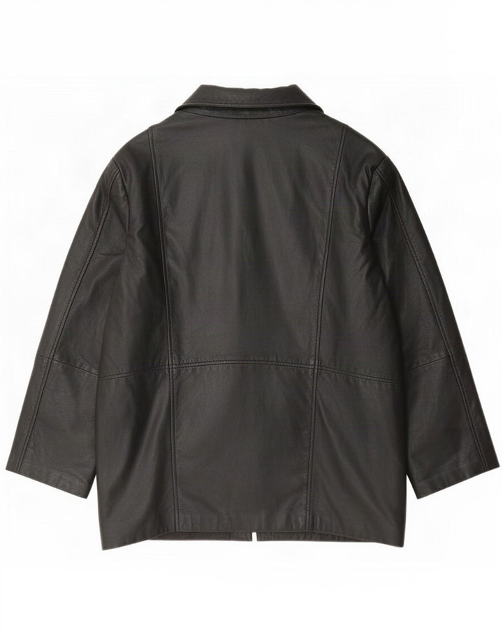 Giacca blazer in pelle vintage da donna a 2 bottoni UK 16 grande nera