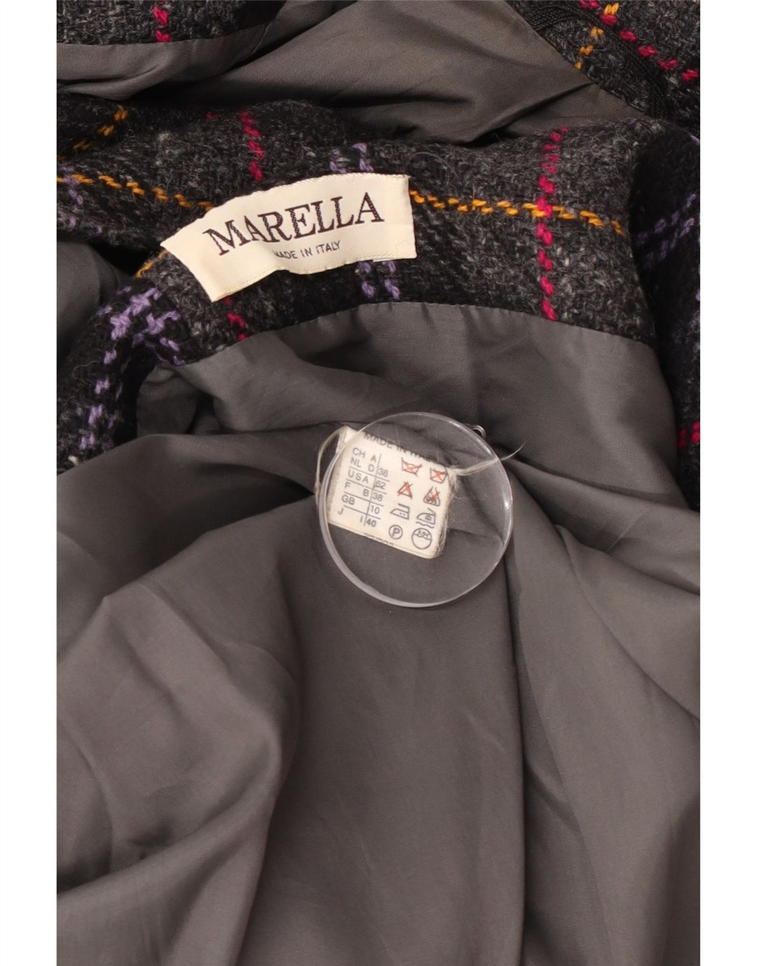 Cappotto doppiopetto oversize da donna Marella UK 10 piccolo quadretto grigio