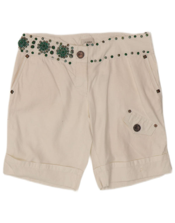 Pantaloncini cargo da donna PINKO UK 12 medi W32 cotone bianco