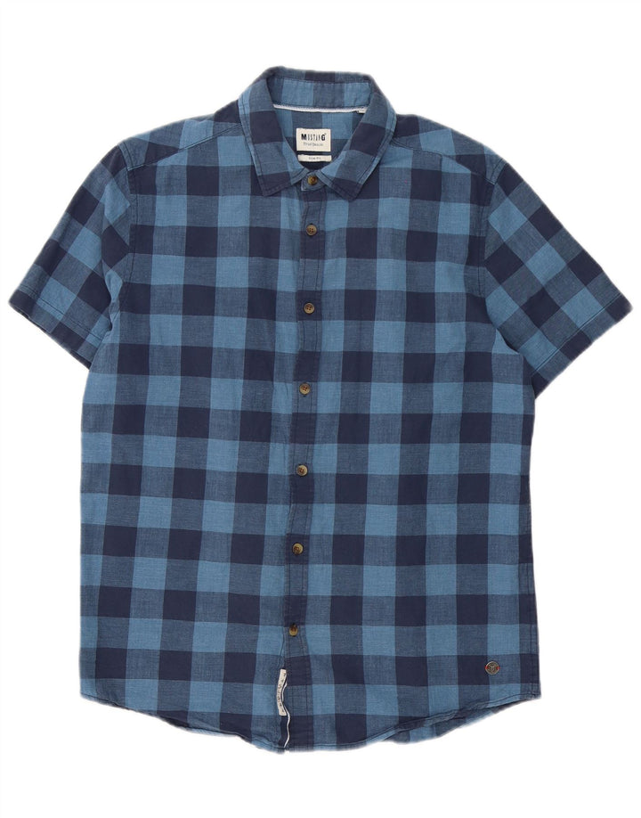 Camicia slim fit a maniche corte da uomo Mustang a quadretti blu medio